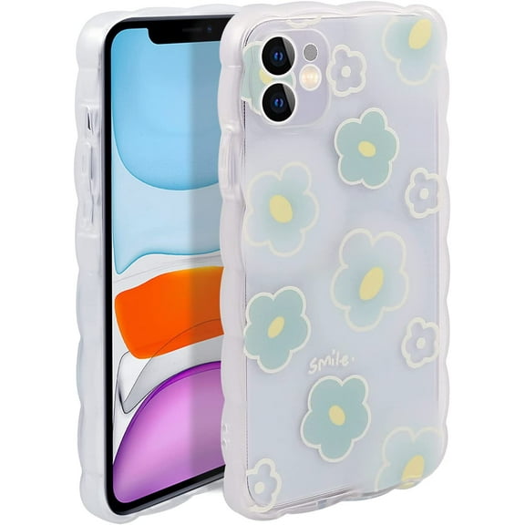 Case for iPhone 11, Soft TPU Bumper Cute Print Pattern Design Women Girls Protective Phone Cover Case for iPhone 11 (6.1 inch), Green Flower