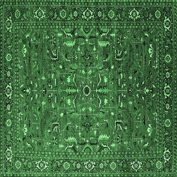 Ahgly Company Indoor Square Oriental Emerald Green Traditional Area Rugs, 3' Square