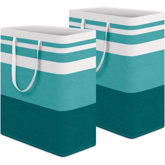 2-Pack Large Laundry Basket, Waterproof, Freestanding Laundry Hamper, Collapsible Tall Clothes Hamper with Extended Handles for Clothes Toys in the Dorm and Family (Green, 125L)