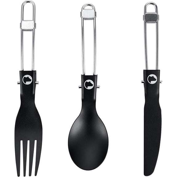Explorer Bear Black Titanium Foldable Camping Utensil Set, 3 Pieces