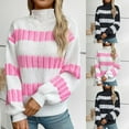 thumbnail image 2 of Utoimkio Women's Striped Turtleneck Sweater Pullover Long Sleeve Cable Knitted Color Block Casual Loose Lightweight Sweaters for Women, 2 of 9