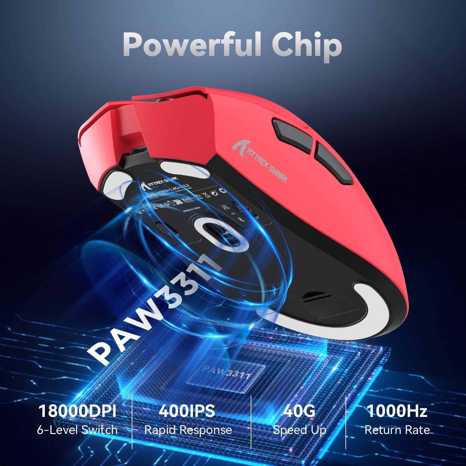 ATTACK SHARK R1 SUPERLIGHT Mouse with Tape, PixArt PAW3311 Gaming Sensor, BT/2.4G Wireless/Wired Gaming Mouse, 6 Adjustable DPI up to 18000, 65 Hrs Battery, Office Mice for Win11/Xbox/PS/Mac