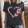 thumbnail image 2 of Fshinging Women Heart Butterfly Print Short Sleeve Tops Summer Fashion Casual T-Shirts Dark Gray L, 2 of 5