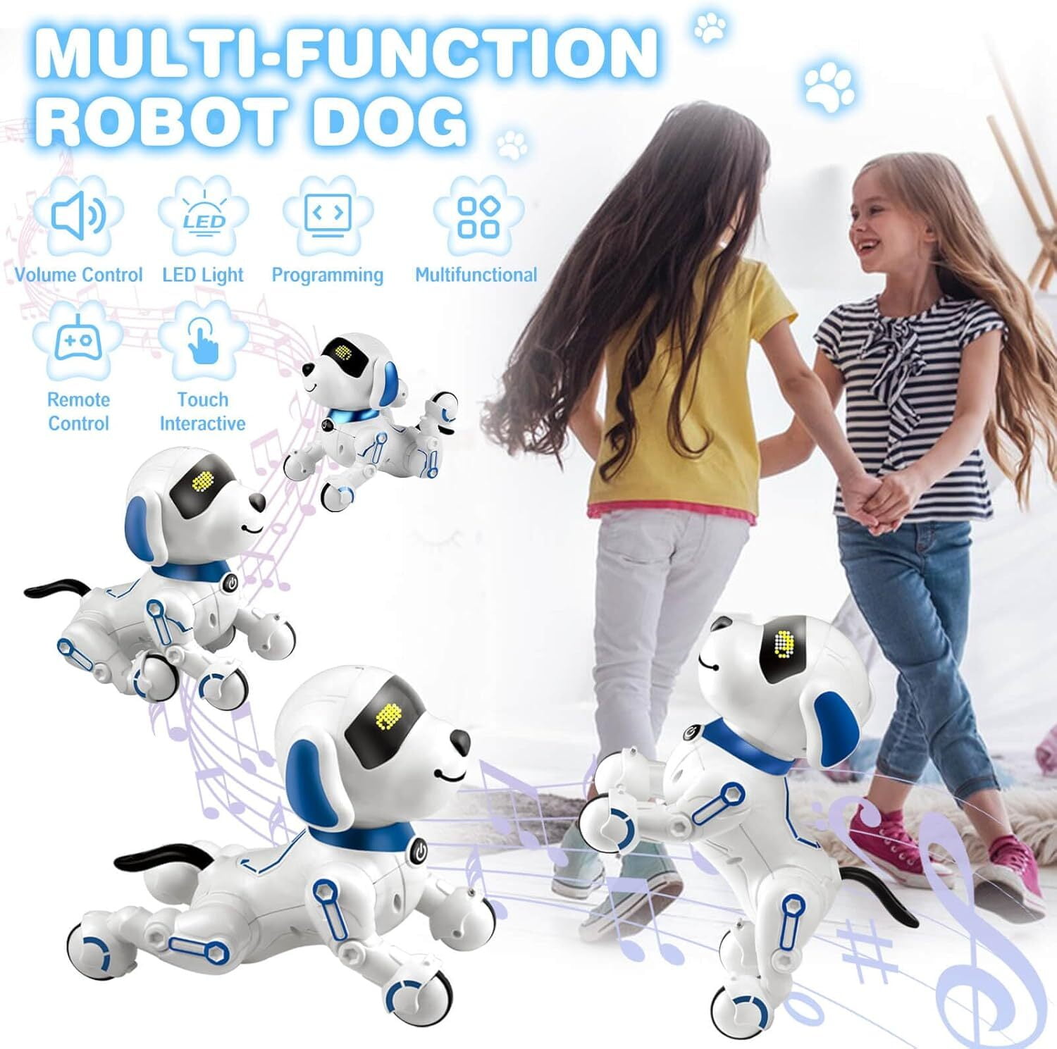 Remote Control Robot Dog, Smart Programmable RC Electronic Pet Puppy with Early Education Function, White/Blue