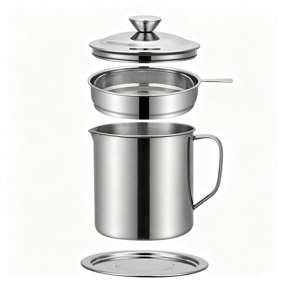 Taotanxi 1.3L Stainless Steel Oil Pot Large-capacity Bacon Grease Container with Mesh Strainer Oil Storage Tank Household Oil Pot With Filter Return Oil Cup