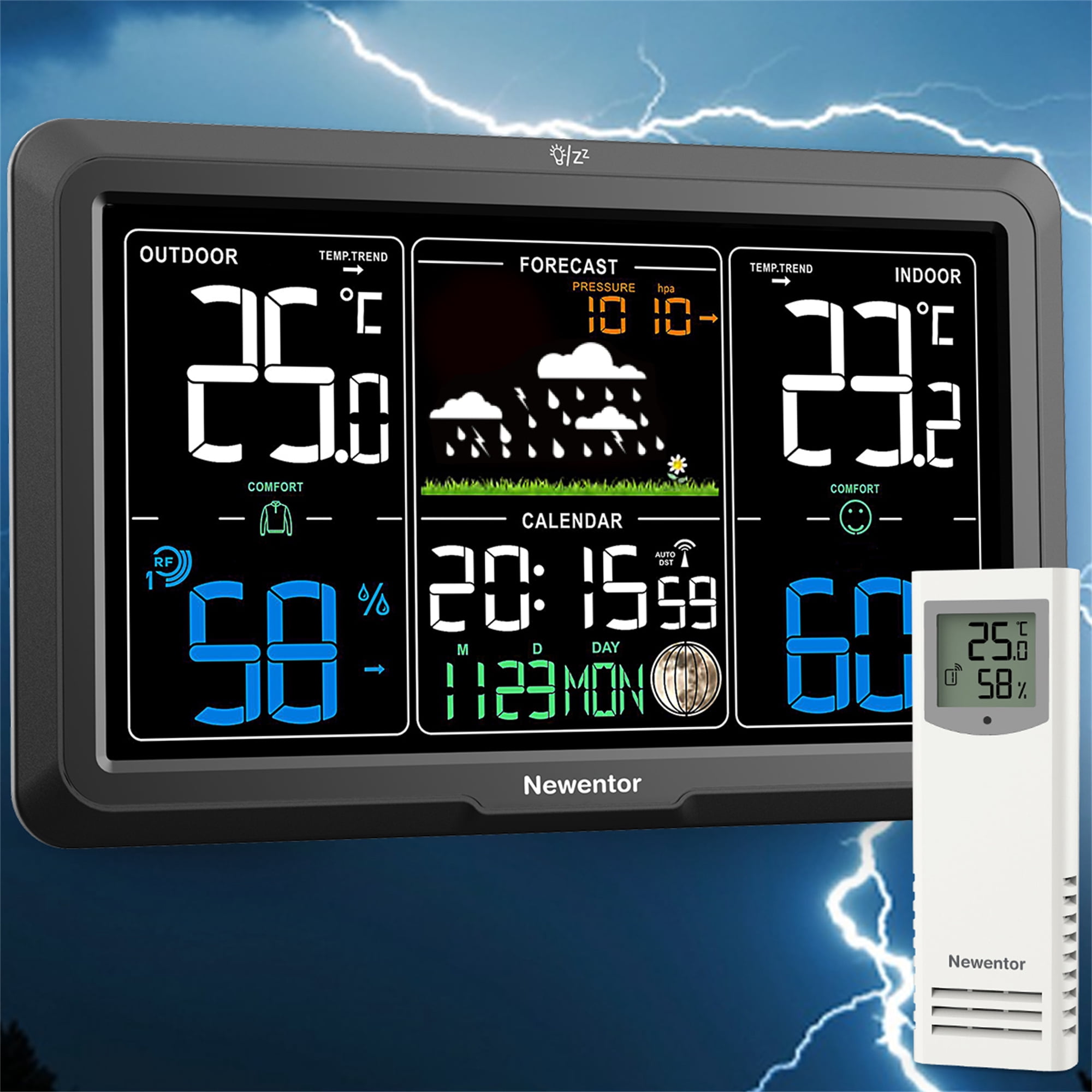 VA Negative Display Weather Station Wireless Indoor Outdoor with 1 Sensor, Black