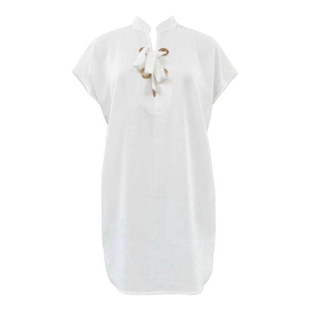 Ropa Playa Ocean Pacific para Mujer Vestido Largo Manga Corta Aros Cintas Ajust. Escote Blanco Talla G