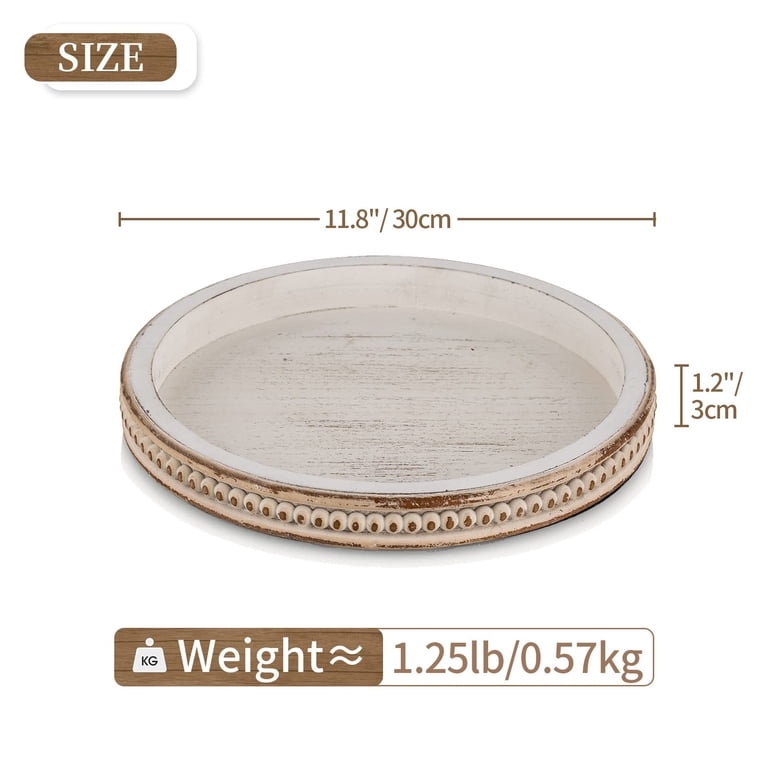 Hanobe Beaded Whitewashed Wood Candle Tray photo 2