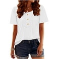 thumbnail image 2 of Short Sleeve Tops for Women Fashion Spring Solid Color Base T-Shirts Pleated Button Short Sleeve Round Neck Top, 2 of 8