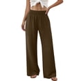 thumbnail image 5 of Wide Leg Pants for Woman Dressy Stretchy High Waisted Trousers with Pockets Casual Lounge Pants Brown 2XL, 5 of 10