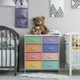 thumbnail image 2 of QRKD Dresser with 8 Drawers - Furniture Storage Chest Tower Unit for Bedroom, Hallway, Closet, Office Organization - Steel Frame, Wood Top, Tie-dye Fabric Bins (Pastel 2), 2 of 12