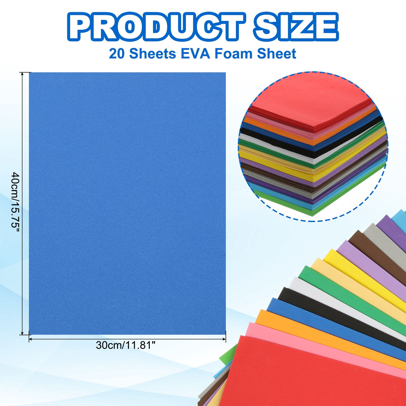 Uxcell 20Pcs Blue EVA Foam Sheets, 15.7 x 11.8 Inches 1mm Thick Foam Sheets for Crafts