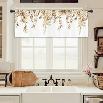 Eucalyptus Leaves Kitchen Curtain Valance 54W x 18H Rod Pocket Orange Brown Botanical Farmhouse Rustic Autumn Fall Window Treatment for Living Room Bedroom Bathroom
