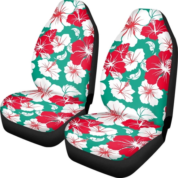 Psesaysky Washable Vehicle Seat Covers for SUV, Waterproof All Season Comfort Front Seat Cover Polyester 2pc, Hawaiian Hibiscus Floral Print