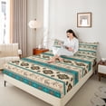 thumbnail image 5 of Homewish Western Hippie Aztec Twin Sheet Sets for Adult, Cowboy Cowgirl Twin Fitted Sheet, Wheat Teal Triangle Abstract Flat Sheet, Breathable Home Decor, 3pcs, 5 of 8