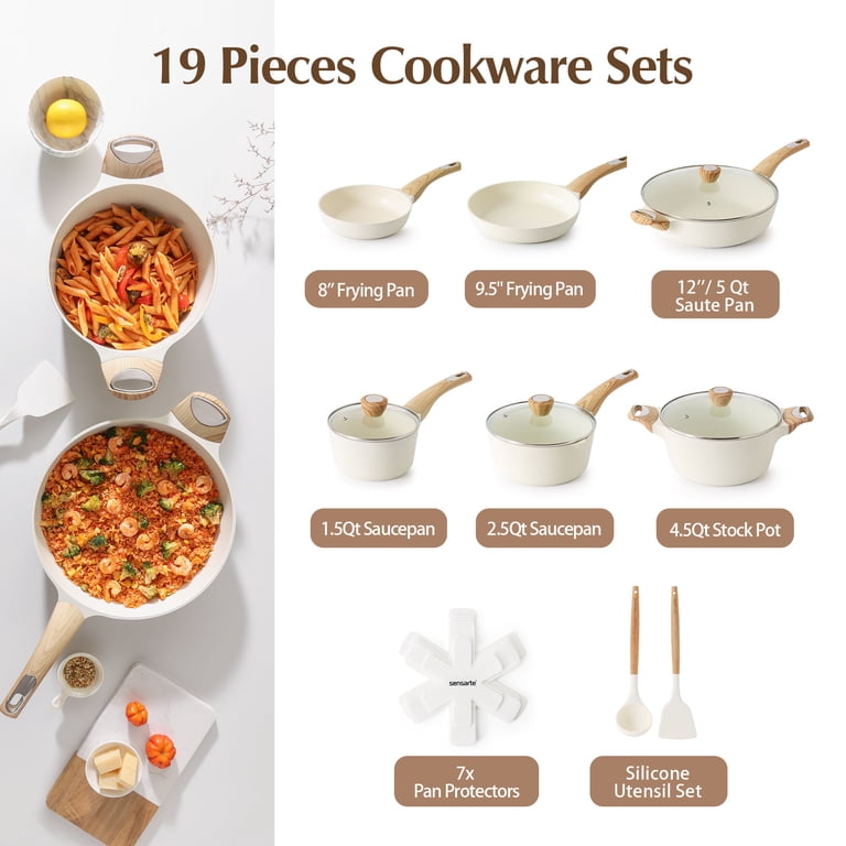 SENSARTE Ceramic Nonstick Pots and Pans Set, 19Pcs Healthy Non