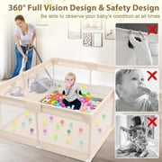 Extra Large Baby Playpen for Toddlers, 79x71 inch Safety Play Pen, Portable Playard with Zipper Door for Indoor Outdoor, Apricot