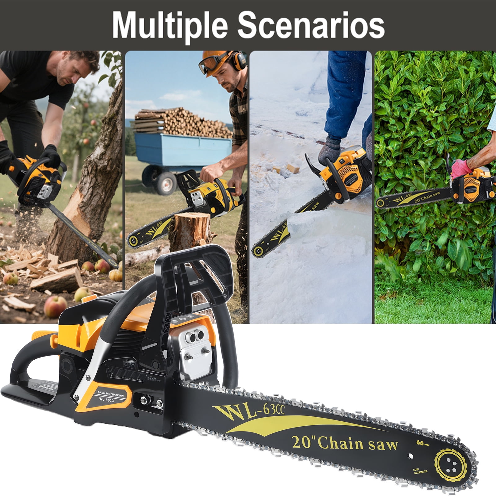 Bremoi 63CC 20-Inch Gas Powered Chainsaw, 2-Stroke Chain Saw with Anti-Vibration Non-Slip Handle,Heavy Duty Gas Chain Saw Automatic Oiler Quick Start for Tree Felling, Logging,Firewood Cutting