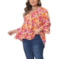 thumbnail image 4 of Agnes Orinda Women's Plus Size St. Patrick's Day Floral Blouses V Neck Ruffle 3/4 Sleeves Babydoll Peplum Tops 2X Orange, 4 of 5