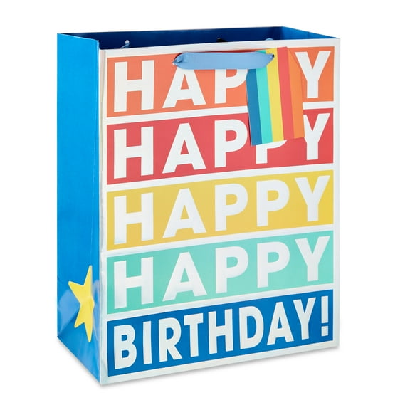 Large Multicolor Rainbow Happy Birthday Gift Bag, 10" x 12", by Way To Celebrate