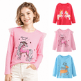 thumbnail image 2 of HILEELANG Girls Long Sleeve Graphic T-Shirts, 3-Pack Soft Cotton Crewneck Tees with Reindeer and Unicorn Prints, Blue Red Pink, Sizes 2T-12, 2 of 7