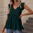 thumbnail image 2 of HAPIMO Women's Babydoll Pullover Dressy Tunic Clearance Solid Color Ruffle Sleeve V Neck Shirts Elegant Casual Workout Tiered Tops for Teen Girls Trendy Summer Tees Green L, 2 of 5