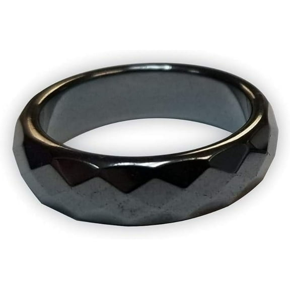 MagneHealth Beveled Black Hematite Band Ring, Unisex Size 11