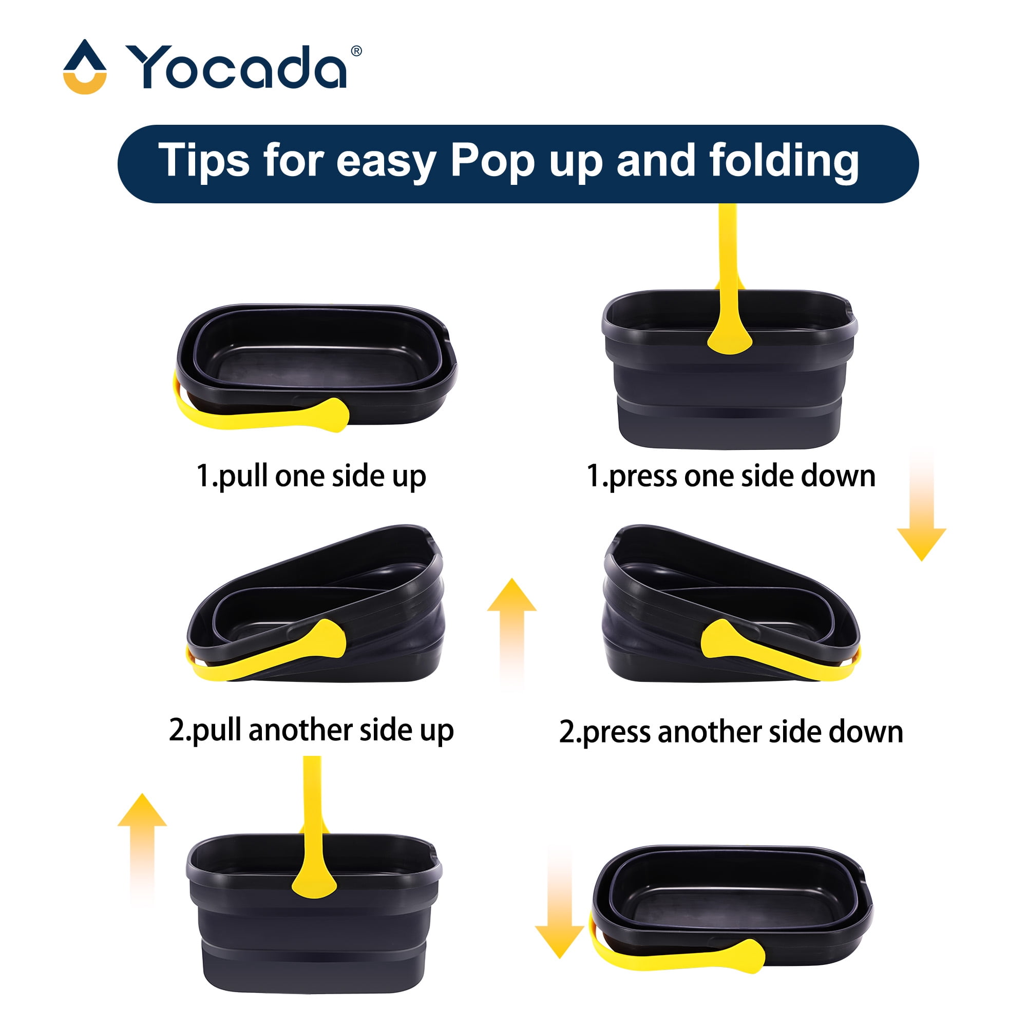 YOCADA Collapsible Plastic Bucket 10L (2.6Gal) for Sponge, for House Cleaning, Camping, and More - Space Saving Black