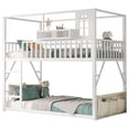 thumbnail image 4 of HOQBN Floor Bunk Bed Twin Over Twin,Metal Low Bunk Bed Frame with Storage Shelves and Storage Bag,White, 4 of 17