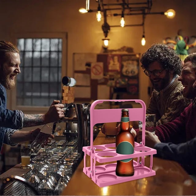 Cesta de cerveza plegable, portador de bebidas, rosa