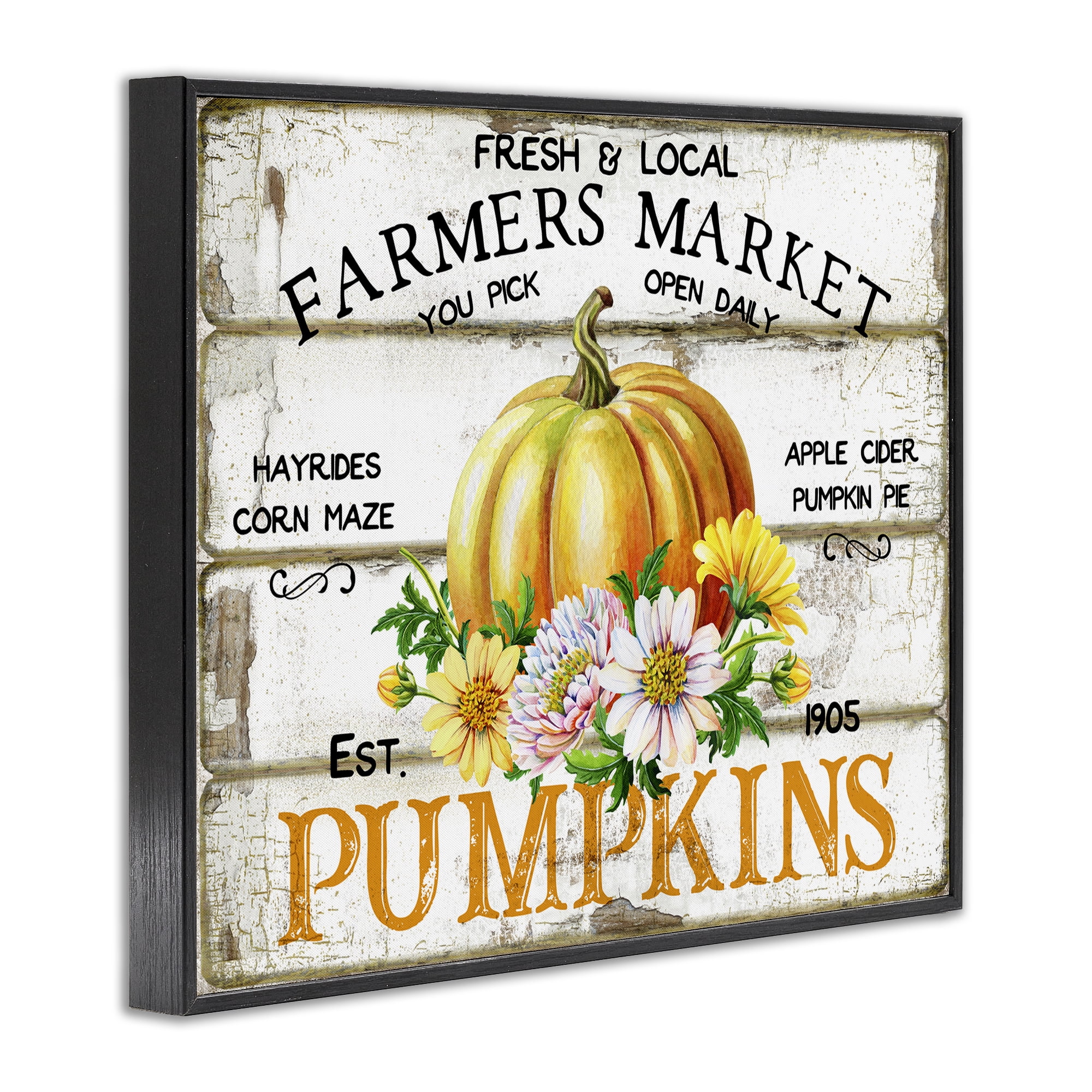 Stupell Industries Rustic & Floral Farm Market Holiday Painting Black Framed Art Prints Wall Art, 14 x 11
