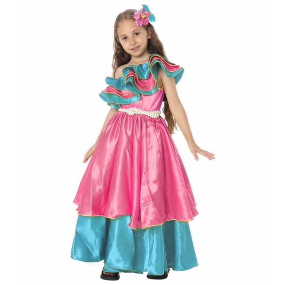 HNMKIU Ethnic Brazilian Style Girls Dress for Carnival and Stage Performance Pink,7-8 Years
