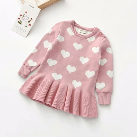 

Leutsin Infant Baby Kids Girls Knit Love Heart Print Ruffle Dress Princess Dress