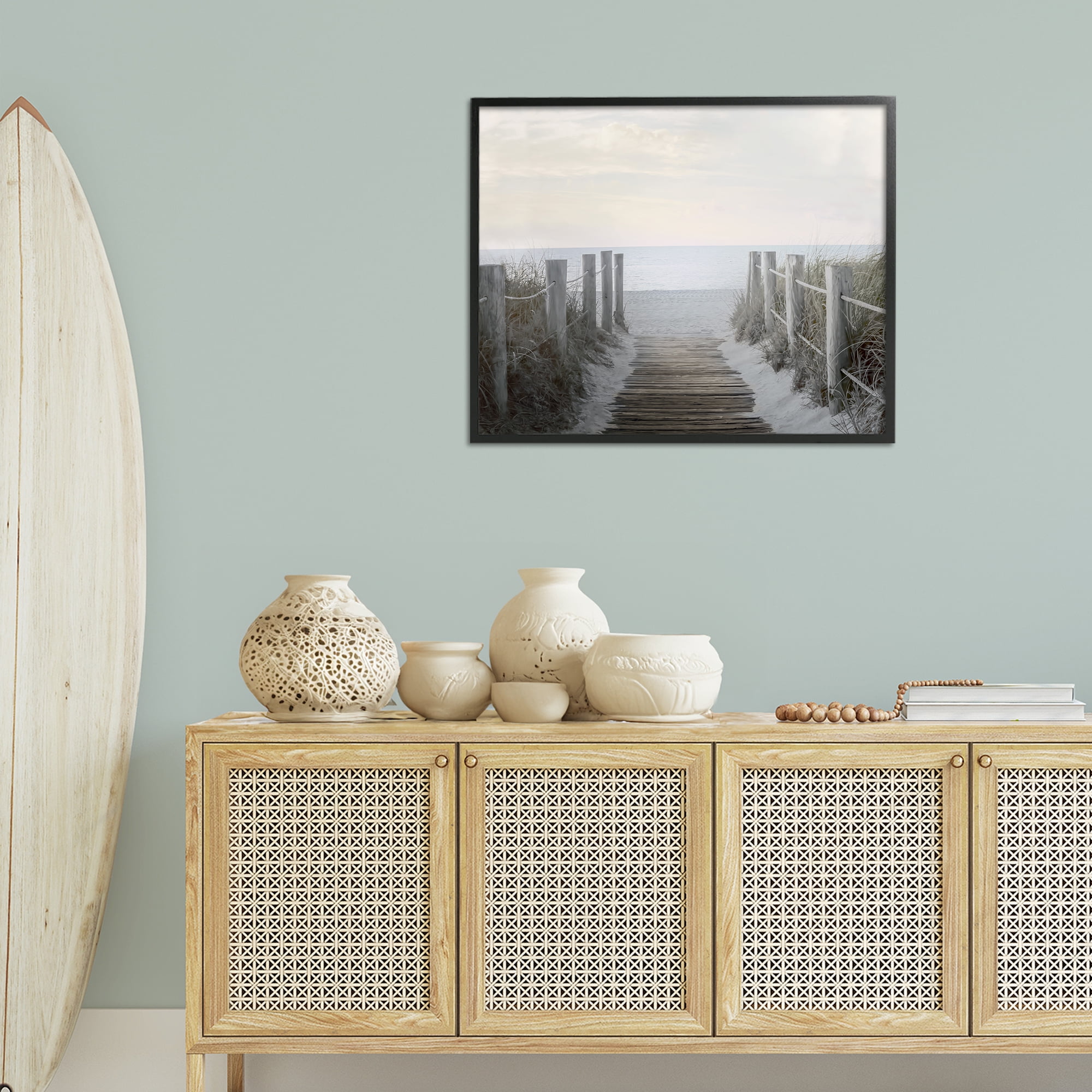 Stupell Industries Boardwalk Steps to Beach Landscape Photography Black Framed Art Print Wall Art, 30 x 24