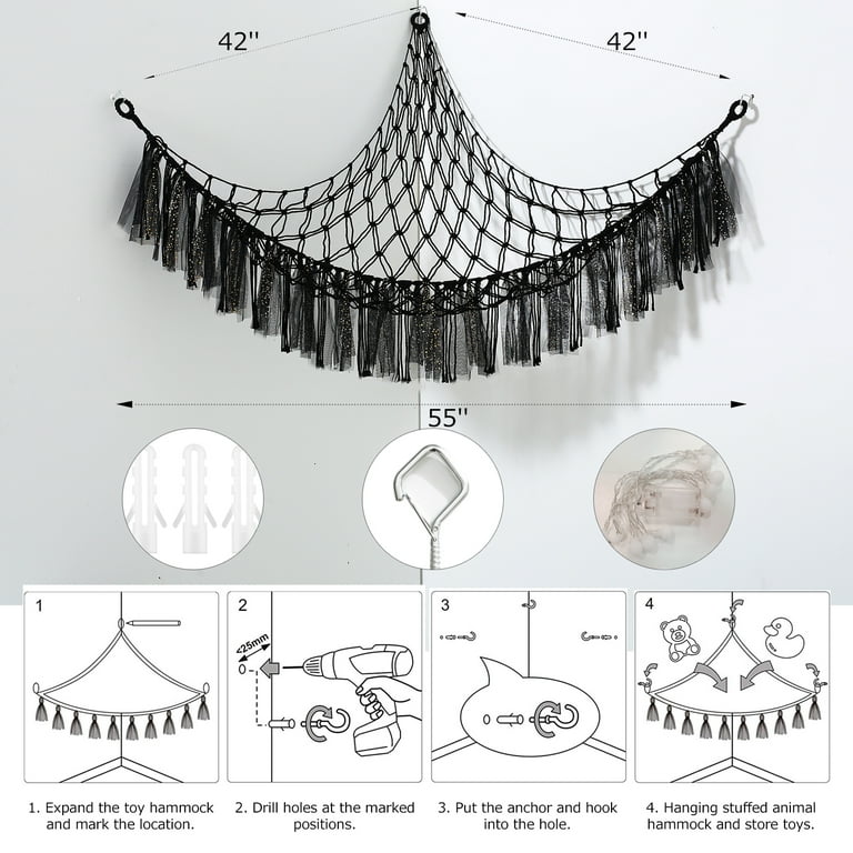 LUCKDEER Stuffed Animal Hammock Macrame Boho, Corner Hanging