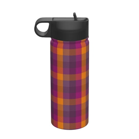 

Susaid Orange and Purple Plaid Print 18oz Sports Insulated Kettle Stainless Steel Water Bottle For Running Hiking Cycling Climbing