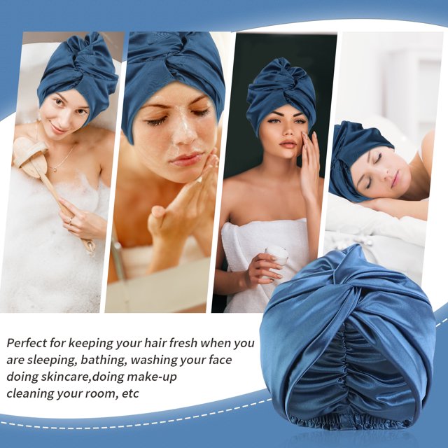 Becaristey Comfortable Sleep Cap With Non-shedding Easy Fitment Wide Application Sleeping Bonnet Ample Space Blue 1Set