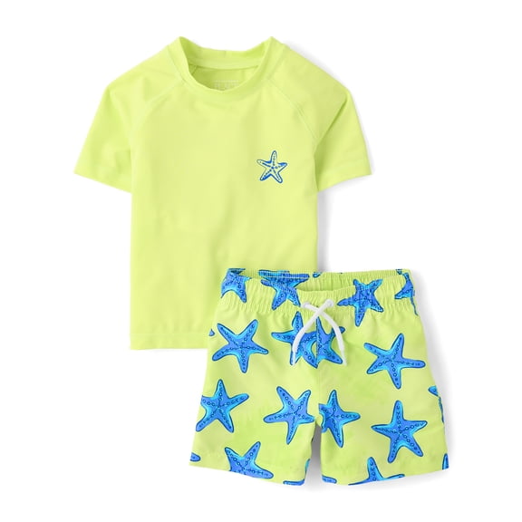 The Children's Place Baby & Toddler Boys Short Sleeve Rashguard Swimsuit, 2-Piece, Sizes 6M-5T