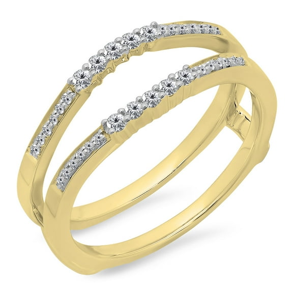 Dazzlingrock Collection 0.25 Carat (ctw) 14K Round White Diamond Ladies Wedding Guard Double Band 1/4 CT, Yellow Gold, Size 6.5