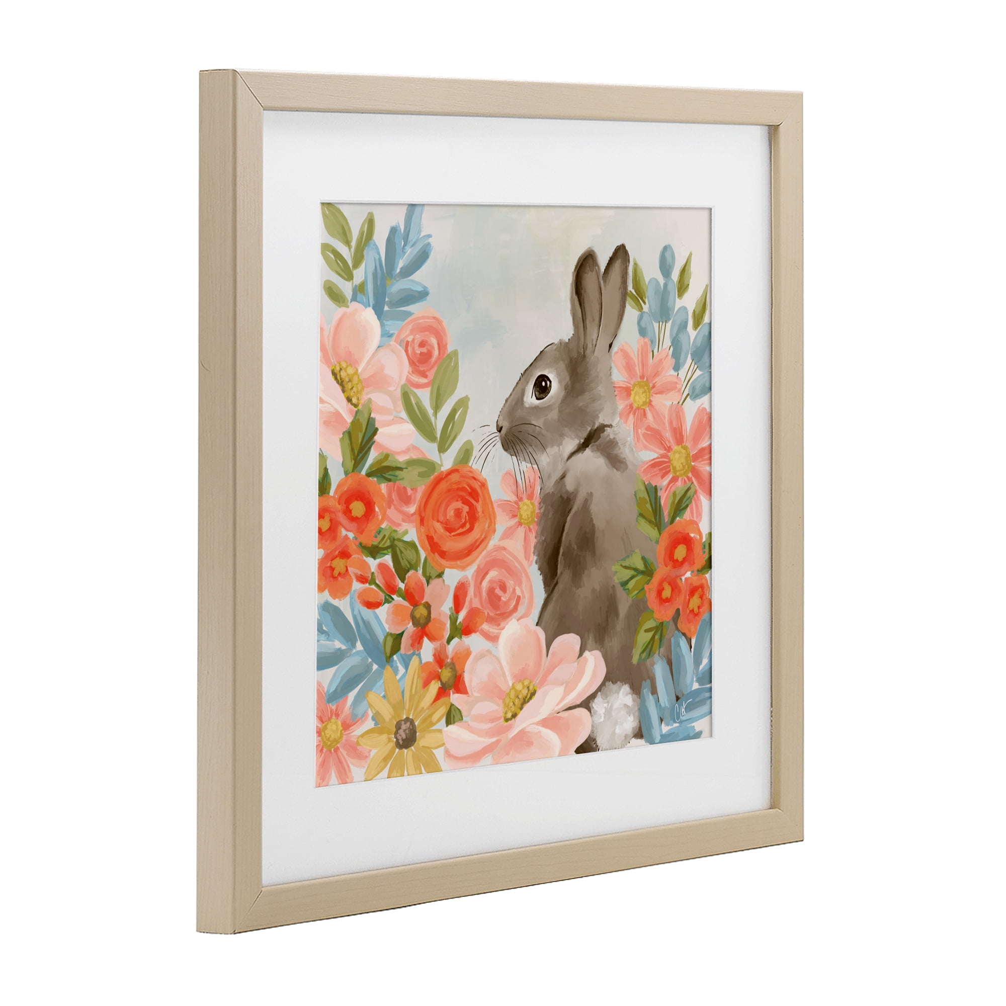 Stupell Industries Bunny In The Blooms Birch Framed Print Under Glass, design by Cat Thurman Designs