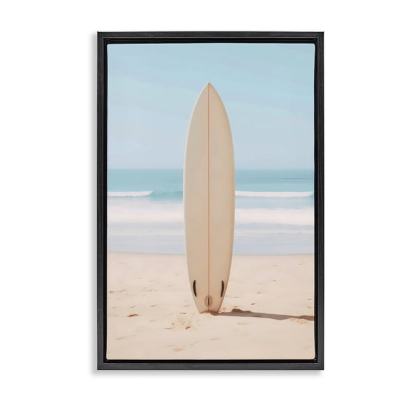 Stupell Industries Tropical Neutral Centered Surfboard Black Floating Frame Canvas Art, 17 x 25, by LSR Design Studio
