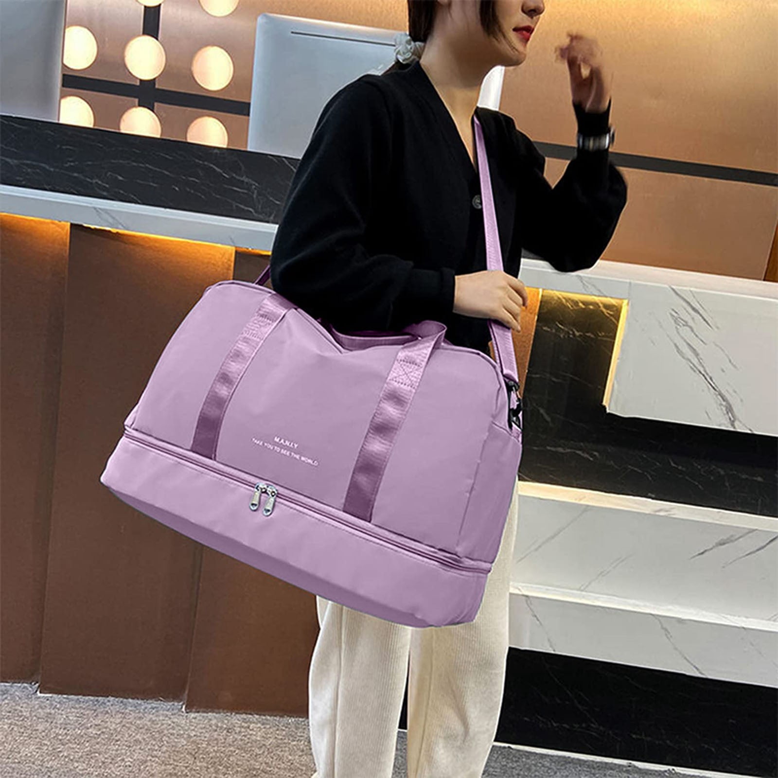 Jierger Large Capacity Gym Bag for Women Sports Travel Duffel Bag with Shoe Compartment Light Overnight Bag for Lady Travel Gym Yoga