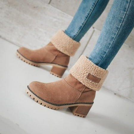 

Winter Boots for Women Comfortable Outdoor Non-Slip Warm Snow Boots Mid Chunky Heel Suede Warm Ankle Booties Shoes-Keep Warm Cold Resistant Various Styles are Available