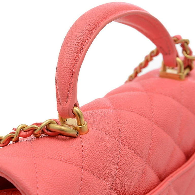 CHANEL Neon Pink Mini Top Handle Rectangular Flap Quilted Leather Cross  body Bag