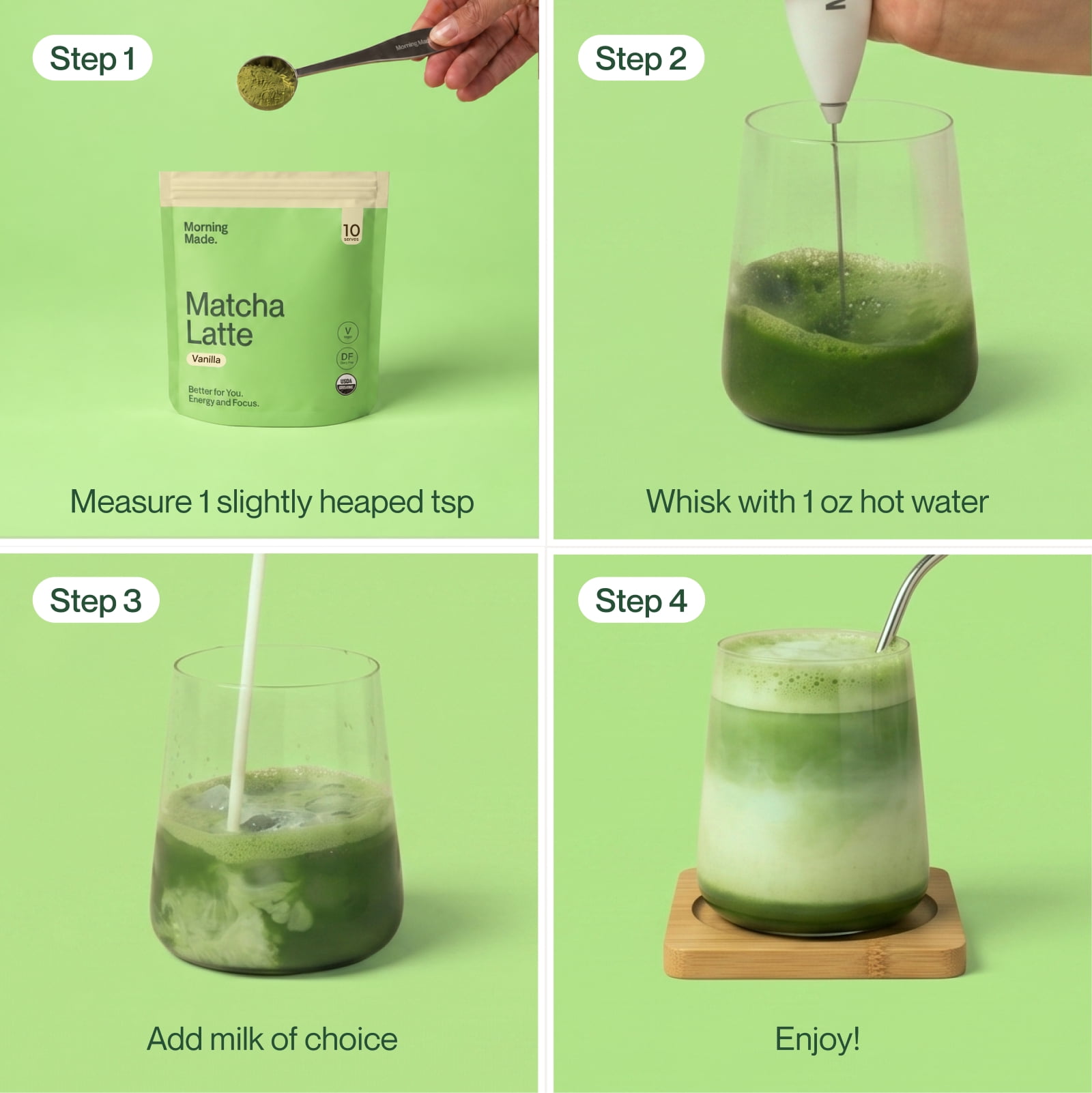 Morning Made Ceremonial Grade Organic Matcha Latte Powder, Strawberry, 10 Servings