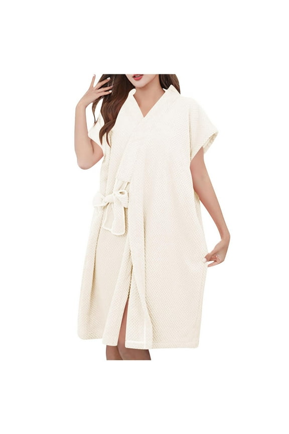 Women's Winter Coral Fleece Bathrobe - Quick-Dry Loose Fit Robe with Tie Belt Plus Size Sleepwear Free Size for Women | Solid Color Bathrobe for Bedroom & Lounging