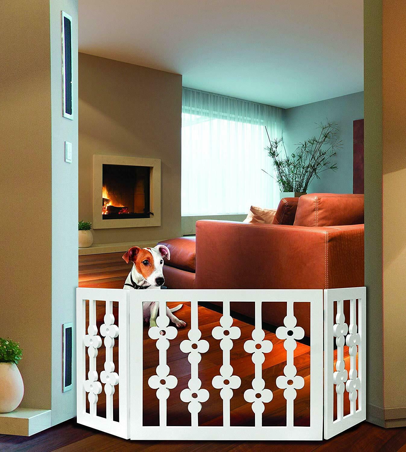 Frisky Friends Wooden Freestanding Pet Gate, Extra Wide Adjustable, Expands to 47" Wide