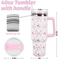 thumbnail image 2 of Pink Bow Floral Tumbler with Straw and Lid 40oz Watercolor Bow Flower Stainless Steel Cup with Handle Pink Travel Coffee Tumbler Cup for Home Office, 2 of 6