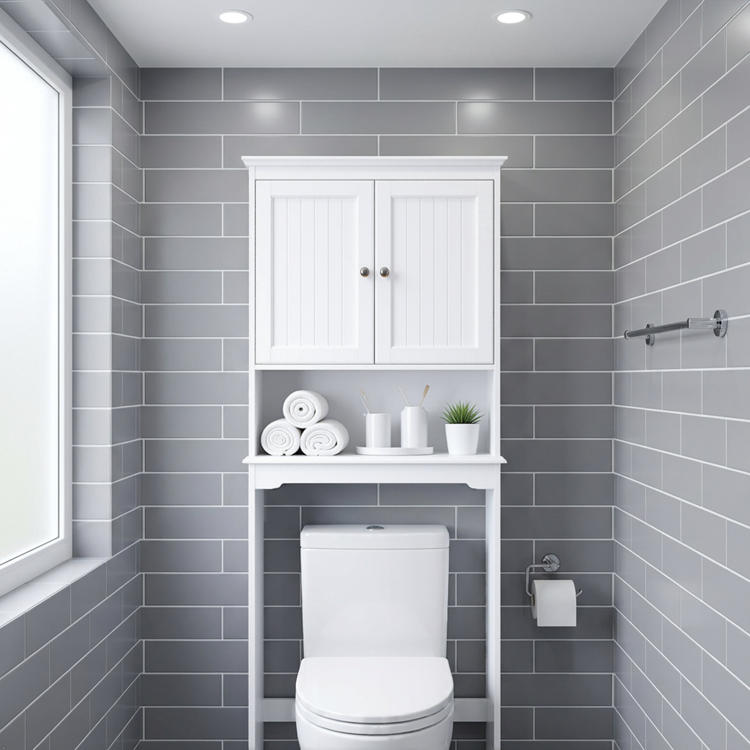 STAROUS Over The Toilet Storage Cabinet, Bathroom Shelf Over Toilet, Bathroom Storage Cabinet Organizer, White