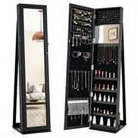 Kepooman Jewelry Cabinet, Jewelry Armoire Organizer,Standing Lockable Jewelry Storage Organizer with Full-Length Mirror-Black